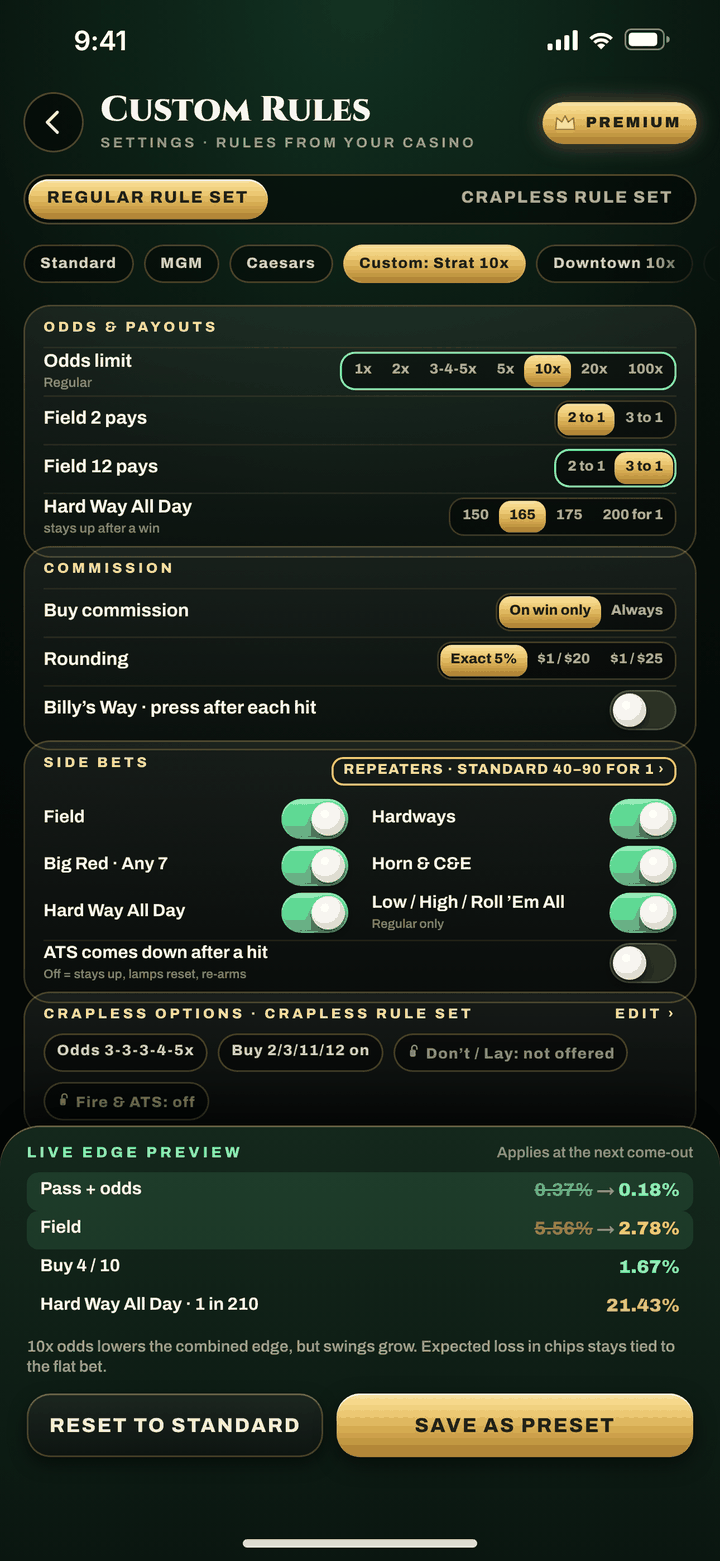 Premium Custom Rules screen